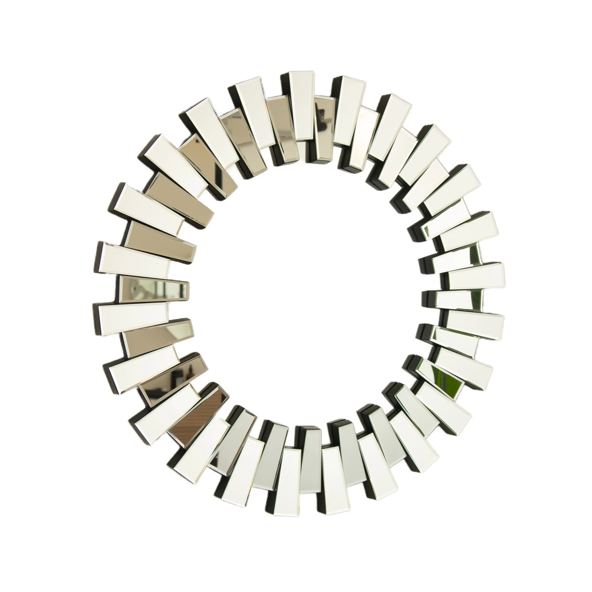 Full product view of 32 inch circle mirror vanity with sculpted glass edges | Ace Decor