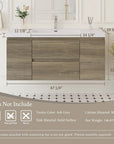 48 inch bathroom vanity in ash grey with solid surface sink and detailed size dimensions shown | Ace Decor