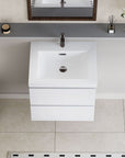 Floating Bathroom Vanity with Resin Top Basin & Soft Close Drawers - Modern Wall-Mounted Storage Cabinet color: White