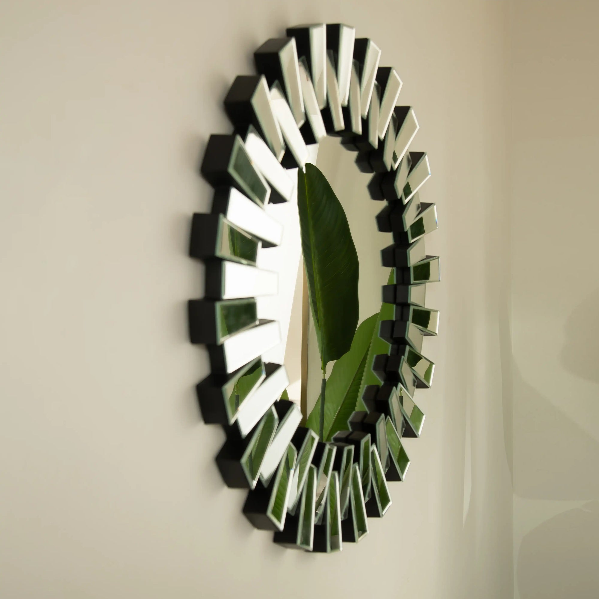 Angled perspective of 32 inch circle mirror vanity showcasing depth and dimension | Ace Decor