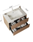 24/30/36" X 18" X 20" Wall-Mounted Bathroom Vanity with White Ceramic Sink and Natural Walnut Cabinet color: White+Walnut