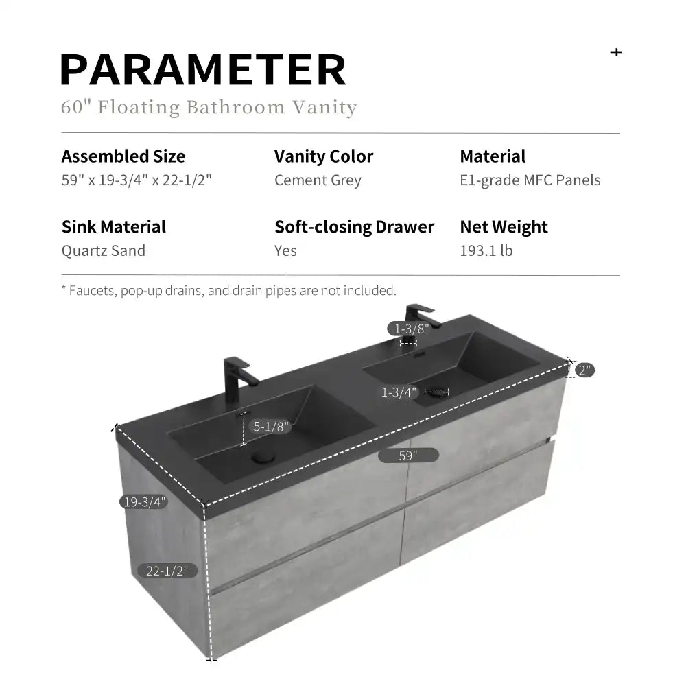 60 x 19 floating vanity dimensions and specs for industrial bathroom vanity ideas | Ace Decor