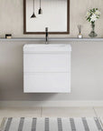 Floating Bathroom Vanity with Resin Top Basin & Soft Close Drawers - Modern Wall-Mounted Storage Cabinet color:White