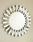 32 inch circle mirror vanity with geometric layered glass frame | Ace Decor