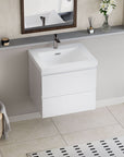 Floating Bathroom Vanity with Resin Top Basin & Soft Close Drawers - Modern Wall-Mounted Storage Cabinet color: White