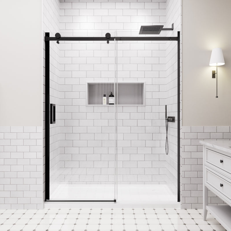 Lumora Series 60" x 74" Frameless Single Sliding Shower Door - Matte Black