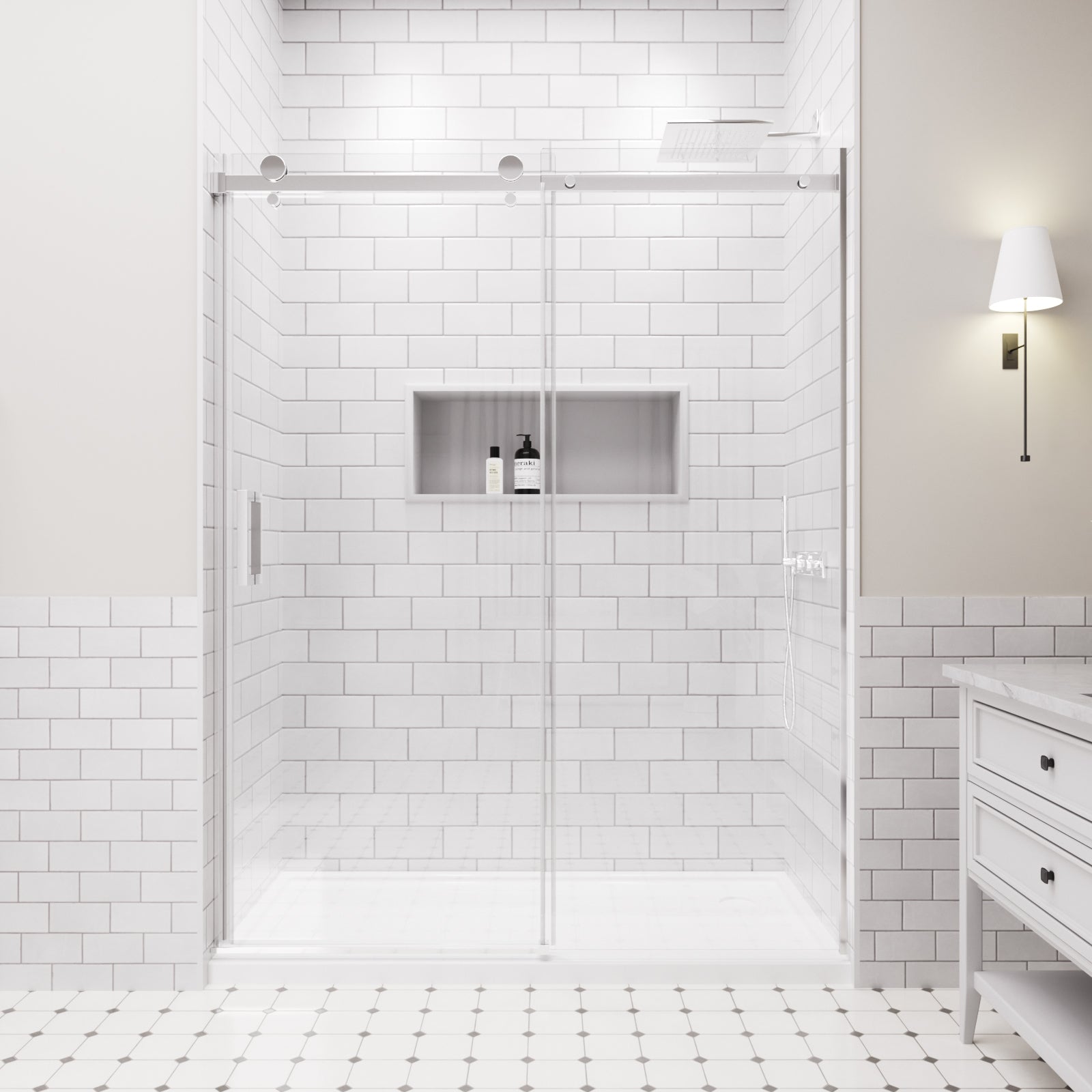 Lumora Series 60&quot; x 74&quot; Frameless Single Sliding Shower Door - Chrome