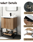 Freestanding 24 inch bathroom vanity with sink product details showing soft-close hinge and handle | Ace Decor