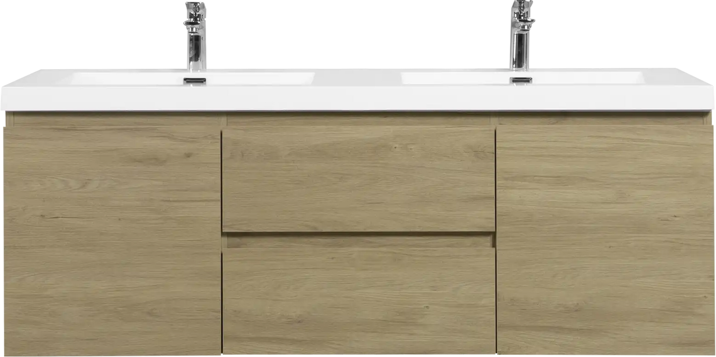 Modern Floating Bathroom Vanity with Resin Top Basin & Soft Close Drawers - Wall-Mounted Storage Cabinet color: Oak