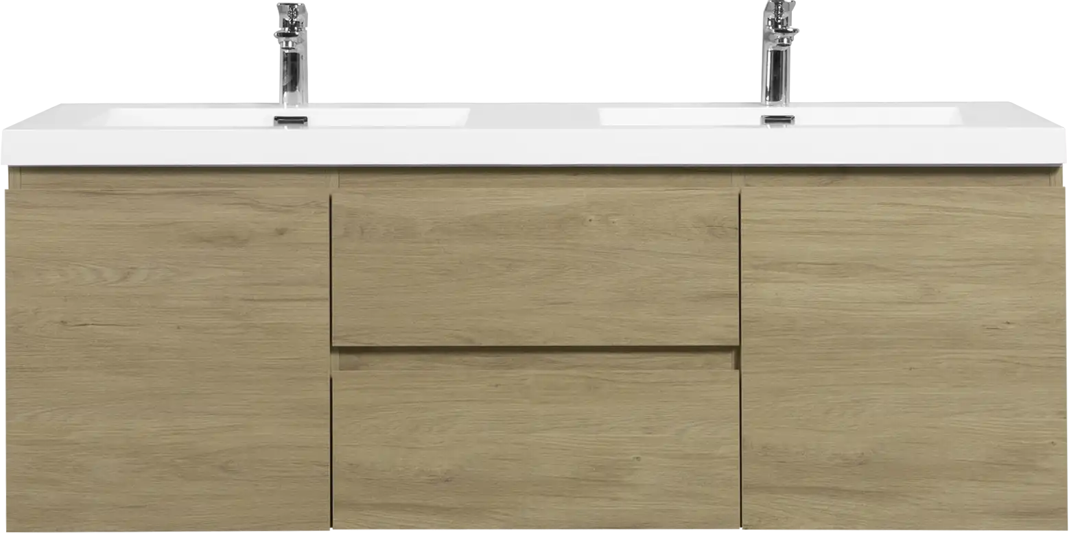 Modern Floating Bathroom Vanity with Resin Top Basin & Soft Close Drawers - Wall-Mounted Storage Cabinet color: Oak