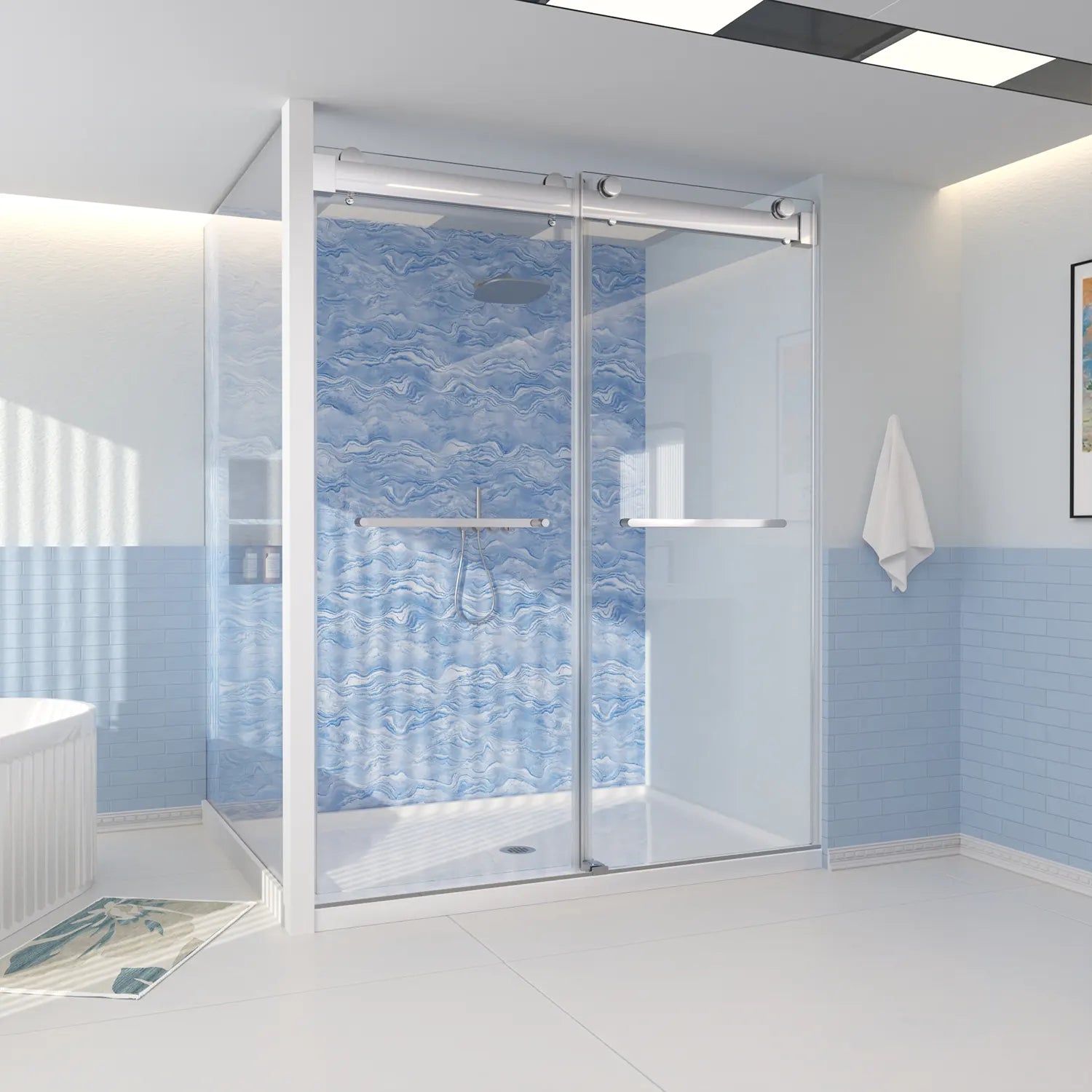 Trivon-Plus Series 60" x 76" Frameless Sliding Bypass Shower Door - 3/8" Tempered Glass, Chrome
