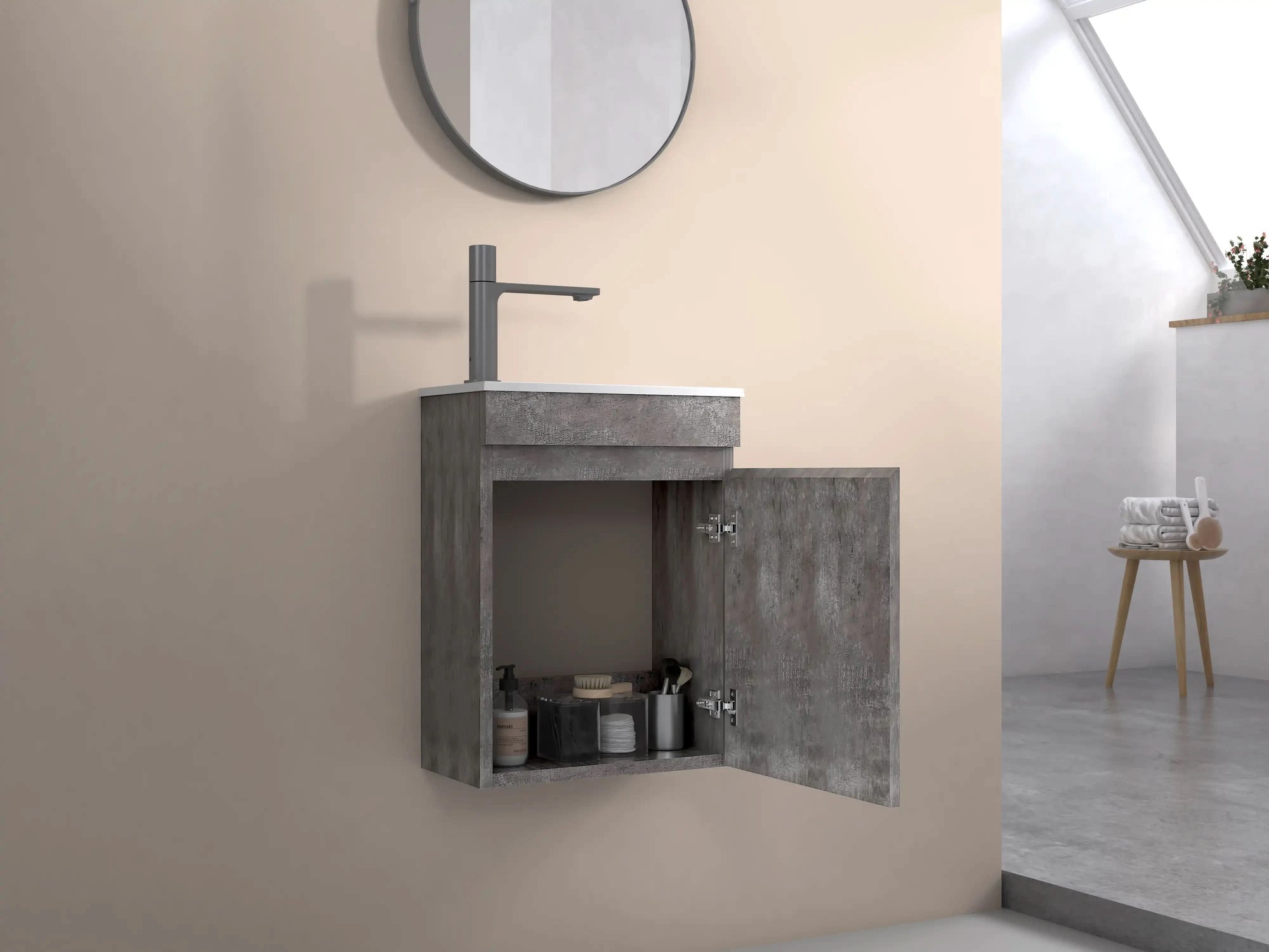 16" Birch Floating Bathroom Vanity with Resin Sink and Soft Close Doors color: Grey