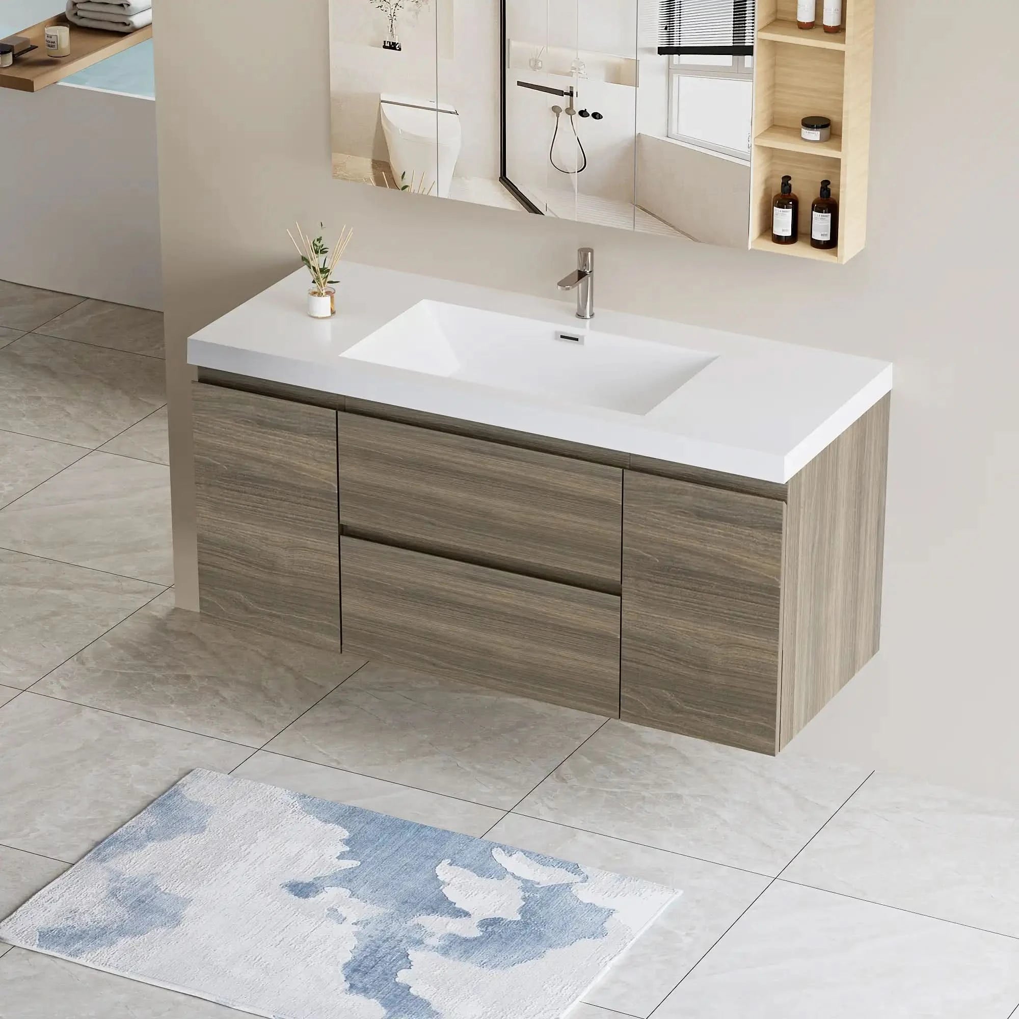 47/59&quot; Modern Floating Bathroom Vanity with Resin Top Basin color: Ash Grey | sink: single