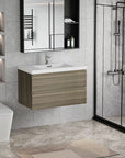 Floating Bathroom Vanity with Resin Top Basin & Soft Close Drawers - Modern Wall-Mounted Storage Cabinet color: Ash Grey