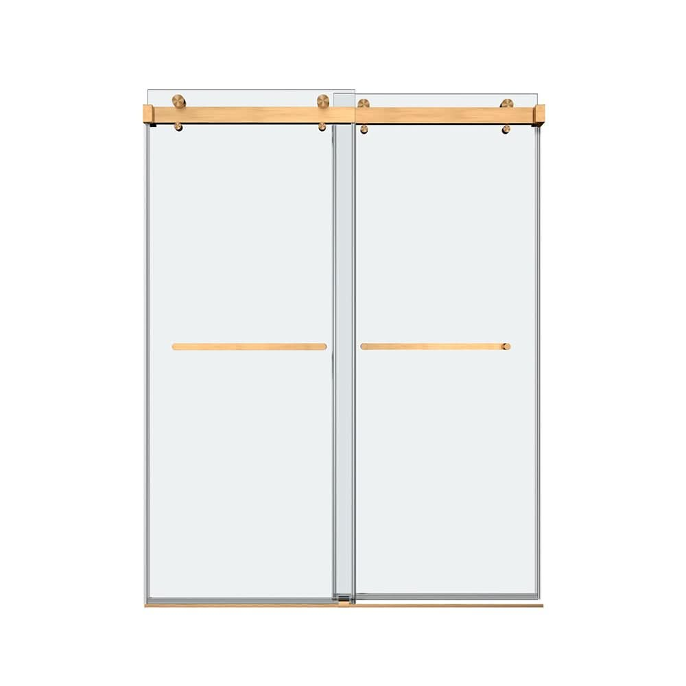 Gorgeous Double Sliding Frameless Shower Door With 3/8 Inch Clear Glass color:brushed gold