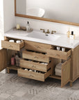Soleil 60" Bathroom Vanity with Sink, Natural Wood Cabinet with Drawers