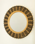 23-inch round bamboo mirror with handwoven natural and black pattern | Ace Decor