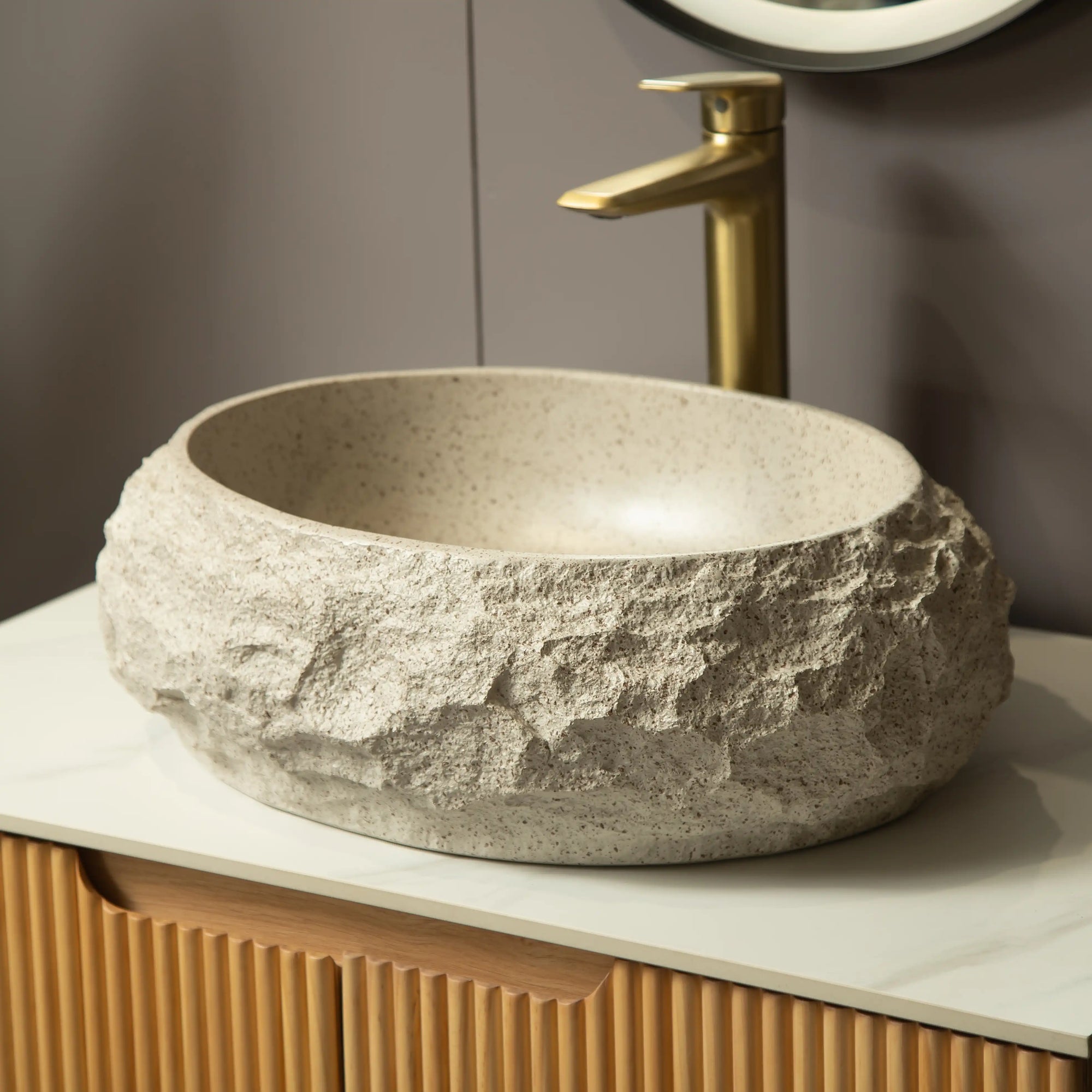 Astra Series 18&quot; Oval Sculpted Resin Stone Vessel Basin - Ivory
