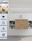Monterey Series 48" Floating Bathroom Vanity in Imitative Oak with Double Side Cabinets and Integrated Sink