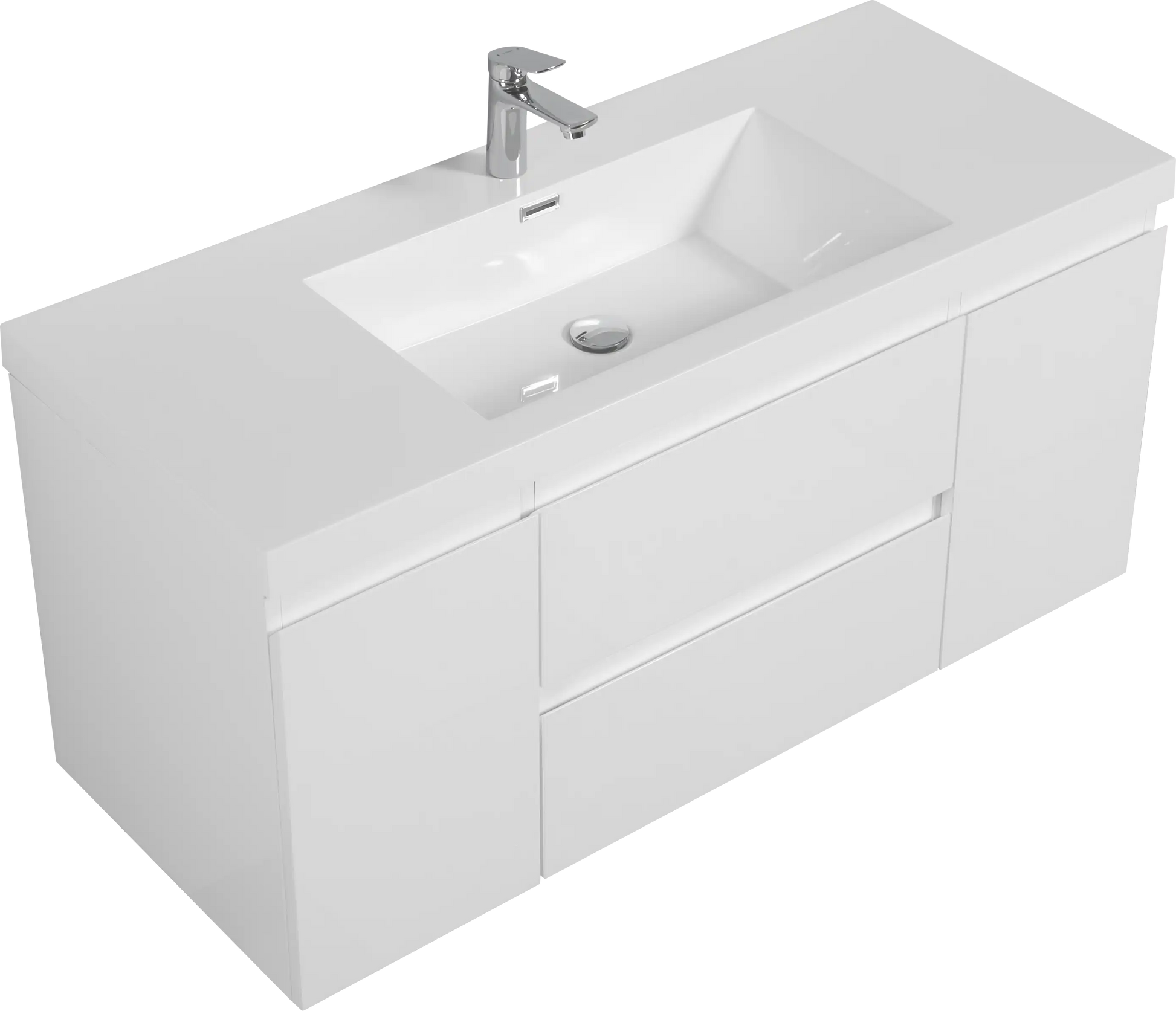 Modern Floating Bathroom Vanity with Resin Top Basin & Soft Close Drawers - Wall-Mounted Storage Cabinet color: White