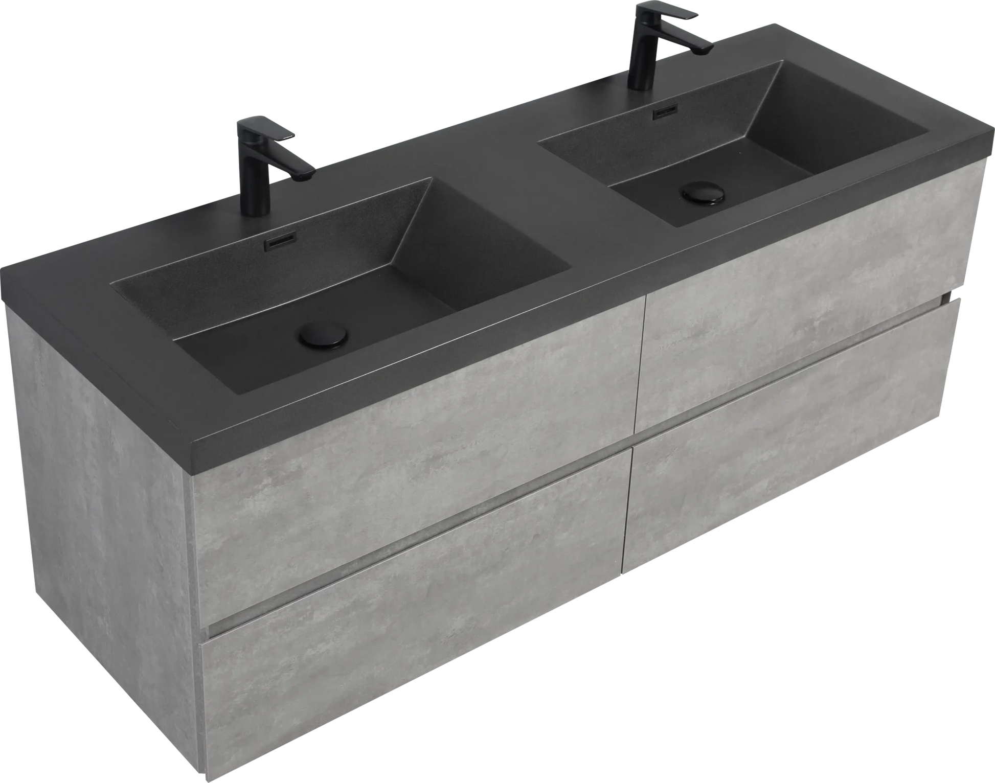 59/71" Grey Modern Floating Bathroom Vanity with Double Black Quartz Top & Soft Close Drawers color: Grey