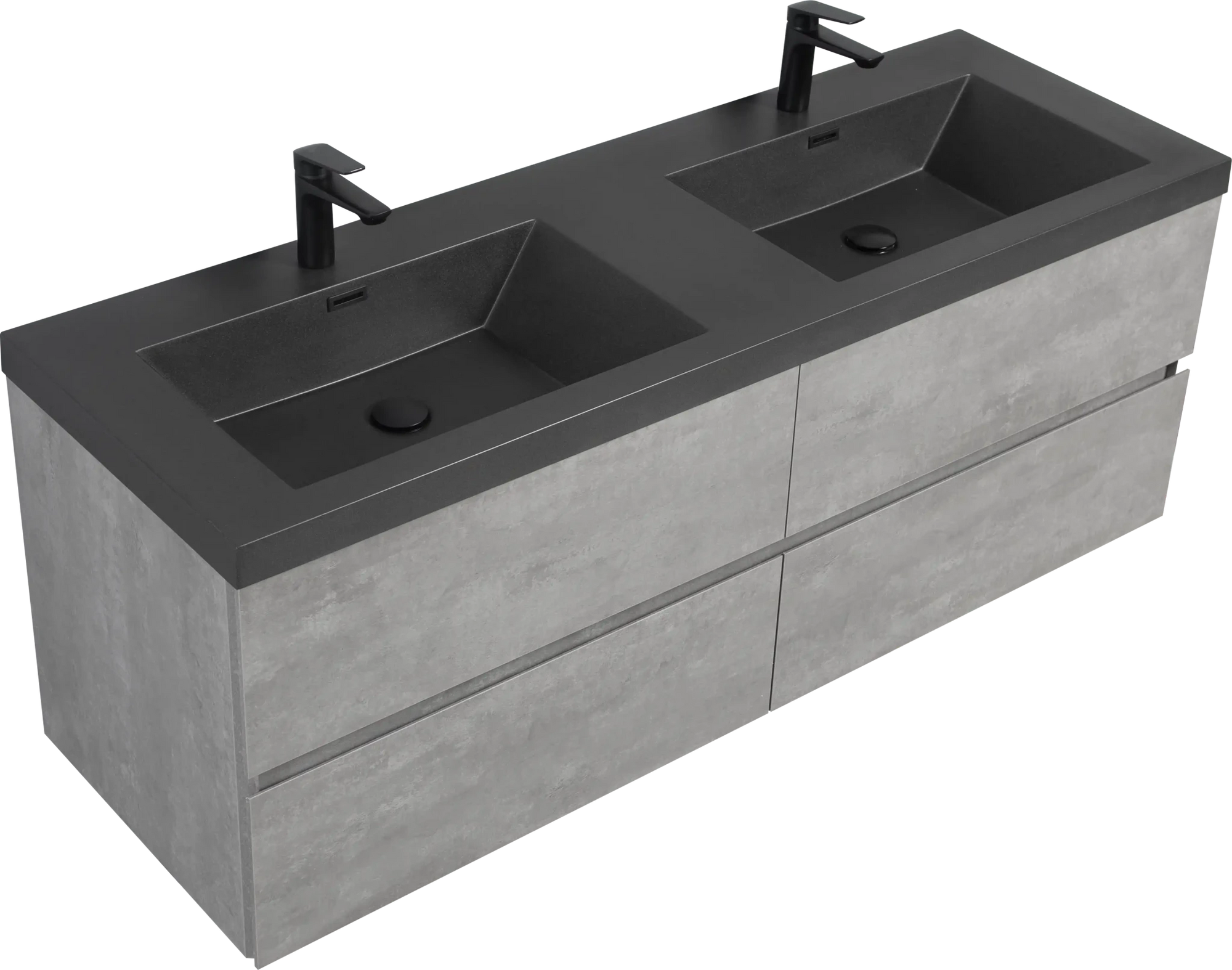 59/71&quot; Grey Modern Floating Bathroom Vanity with Double Black Quartz Top &amp; Soft Close Drawers color: Grey