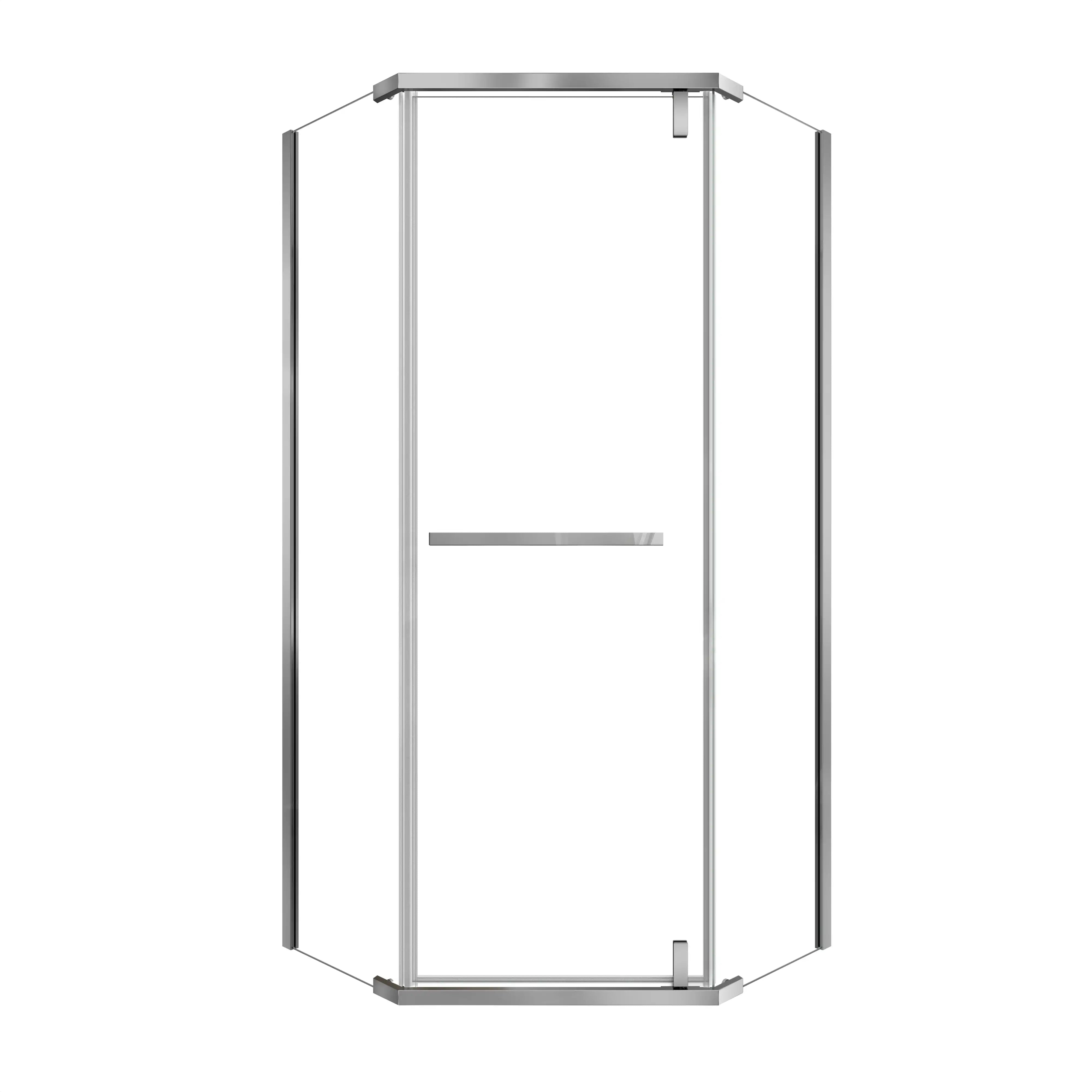 Velora Series 36 x 72 semi-framed pivot shower enclosure in chrome finish with tempered glass and stainless steel frame | Ace Decor