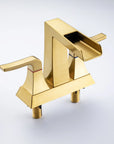 Golden waterfall faucet for bathroom sink with dual handles for hot and cold water | Ace Decor