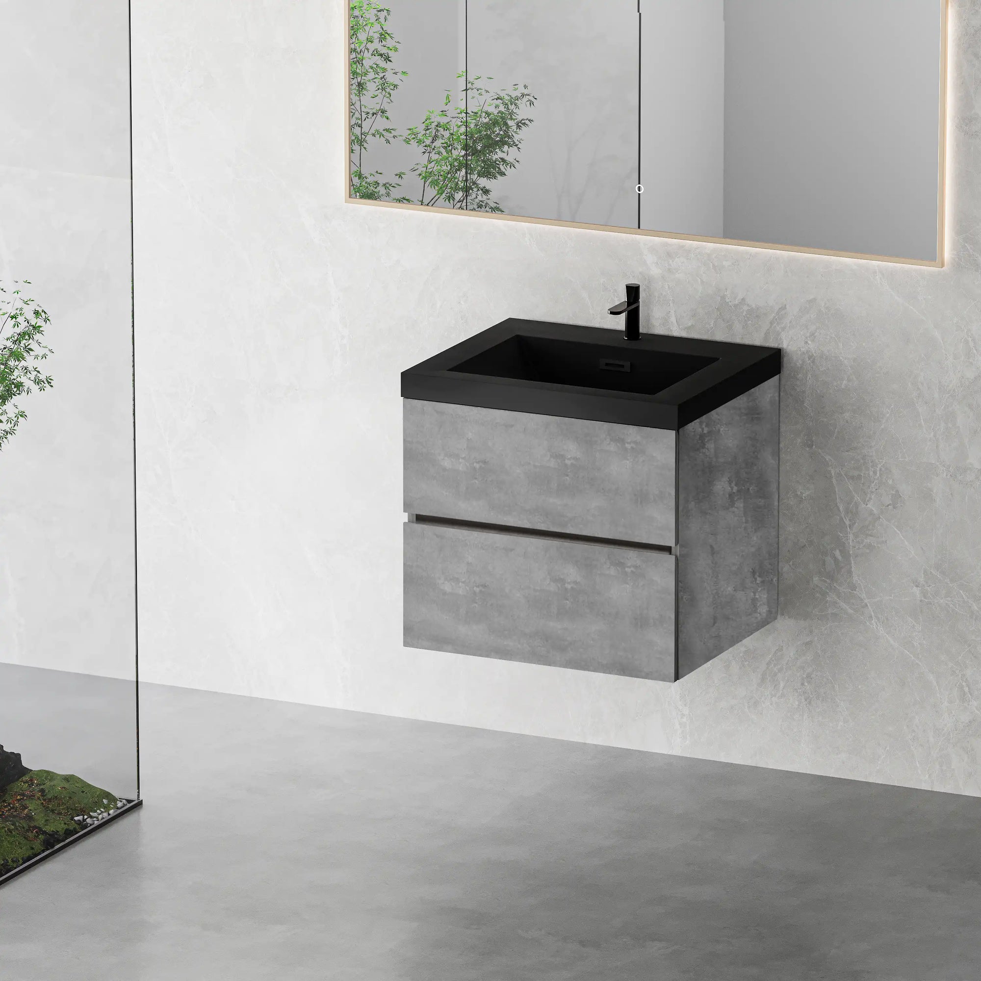 23&#39;&#39;-47&#39;&#39; Floating Dark Grey Corner Vanity with Matte Black Sink - 2 Soft Close Drawers