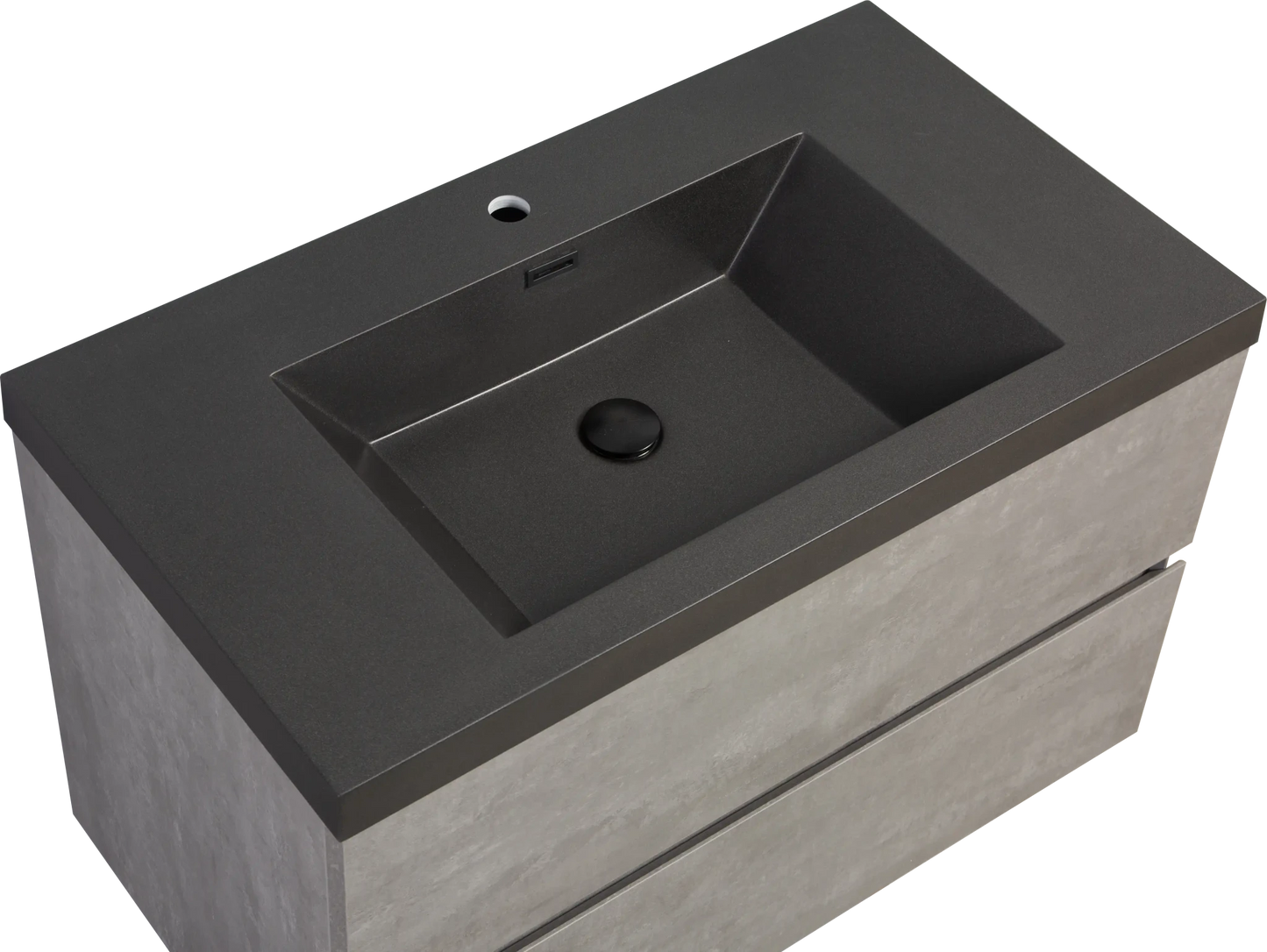 Floating Bathroom Vanity with Quartz Sand Basin and Soft Close Drawers color: Grey