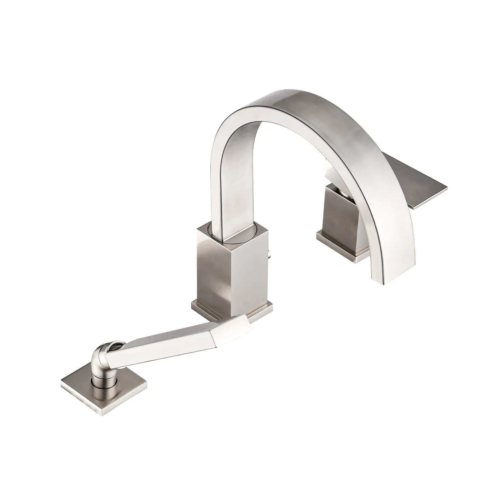 FLUNIX Brushed Nickel Brass Waterfall Roman Deck Mounted Tub Faucet Set with Hand Shower