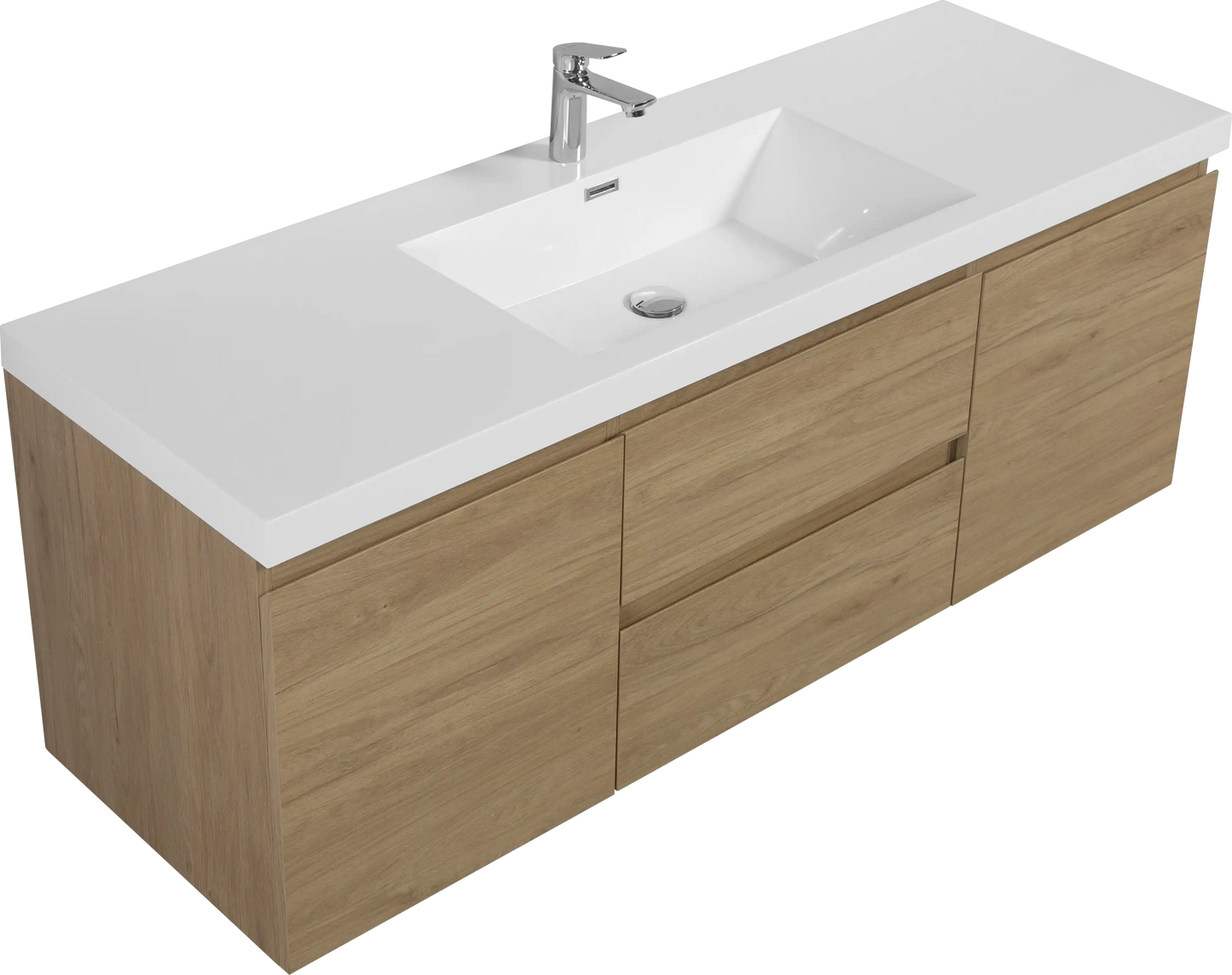 Modern Floating Bathroom Vanity with Resin Top Basin & Soft Close Drawers - Wall-Mounted Storage Cabinet color: Oak