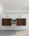 Floating Bathroom Cabinet with Sink & Soft-Close Doors - Ideal for Small Bathrooms color: California Walnut | size: 59 inch | combination: Middle Side Cabinet