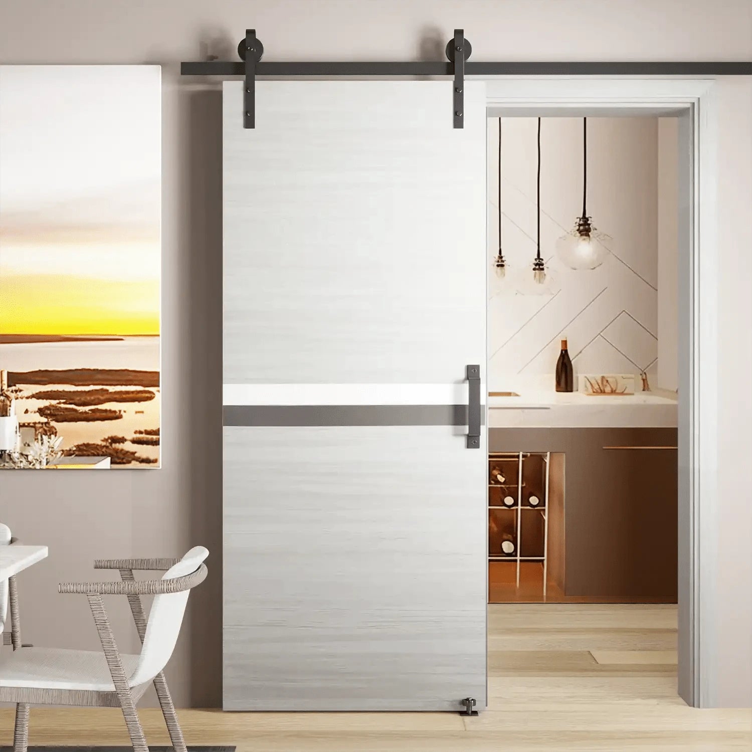 Melamine Integrated Barn Door Slab with 6.6FT Sliding Track Kit color:gray