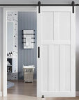 Five Panel Real Primed Barn Door Slab with 6.6FT Barn Door Sliding Hardware color: White