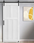 Five Panel Real Primed Barn Door Slab with 6.6FT Barn Door Sliding Hardware color: White