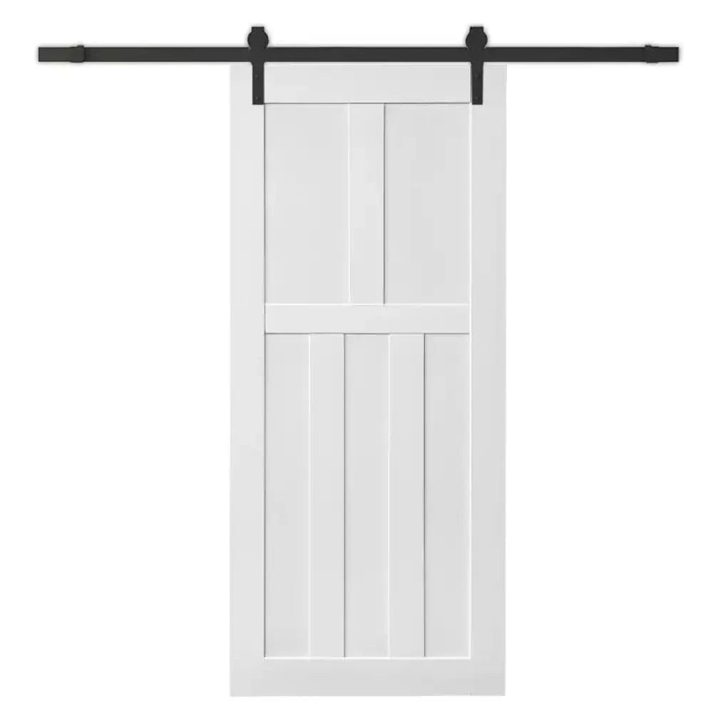 Five Panel Real Primed Barn Door Slab with 6.6FT Barn Door Sliding Hardware color: White