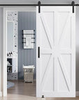 Star Style Real Primed Barn Door with 6.6FT Barn Door Sliding Hardware color:white