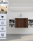 Monterey Series 48" Floating Bathroom Vanity in California Walnut with Double Side Cabinets and Integrated Sink