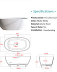 Freestanding bathtub Solid Surface Bathtub specifications and dimensions.