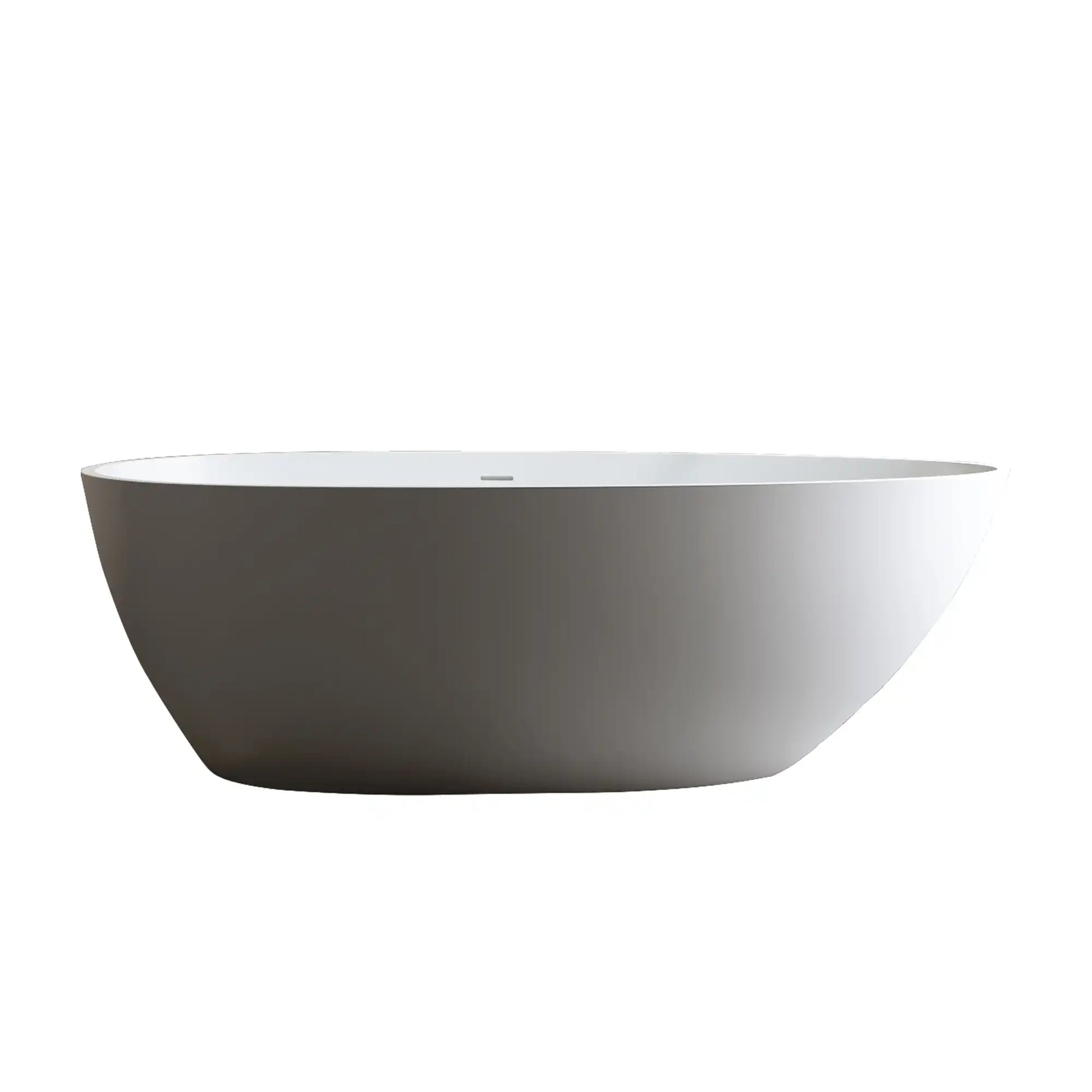 59" Matte White Egg-Shaped Resin Stone Freestanding Tub with Overflow & Pop-Up Drain – Stylish Solid Surface for Modern Bathrooms color: Matte White