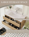 Oakmere Series 42" Natural Oak Bathroom Floating Vanity with Resin Sink & 2 Soft-Close Drawers