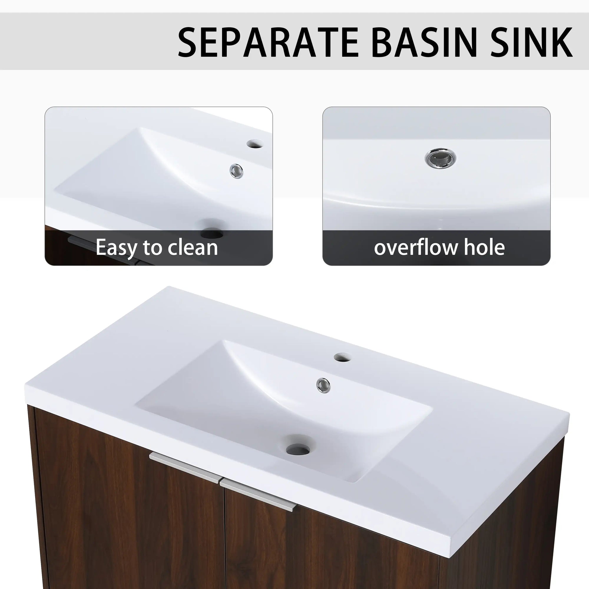 Monterey Series 36" Floating Bathroom Vanity in California Walnut with Integrated Sink and Double-Door Storage Cabinet