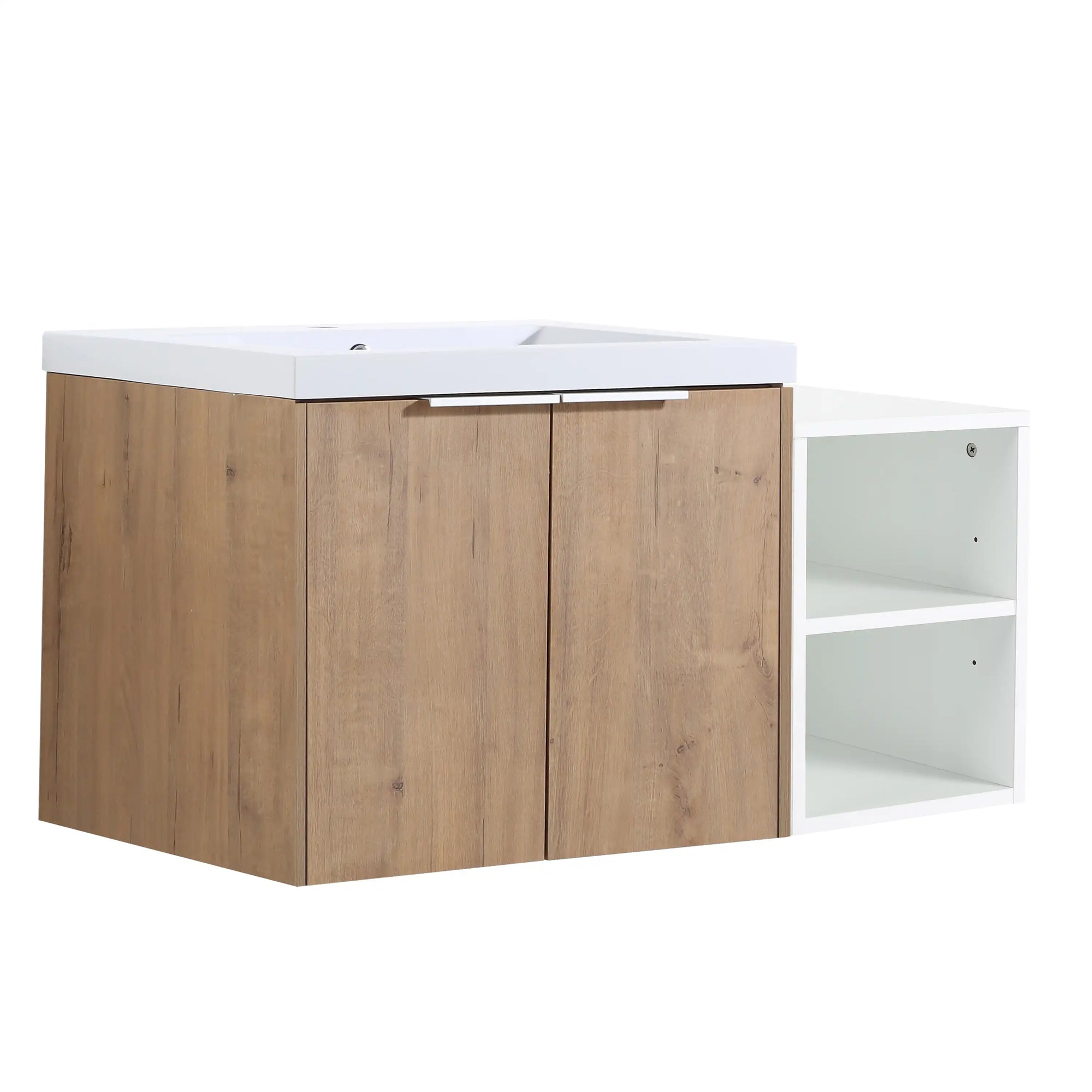 Monterey Series 36" Floating Bathroom Vanity in Imitative Oak with Side Cabinet and Integrated Sink