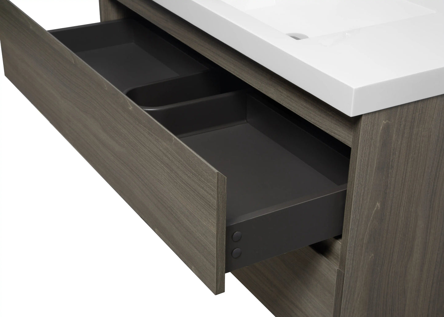 Floating Bathroom Vanity with Resin Top Basin & Soft Close Drawers - Modern Wall-Mounted Storage Cabinet color: Ash Grey