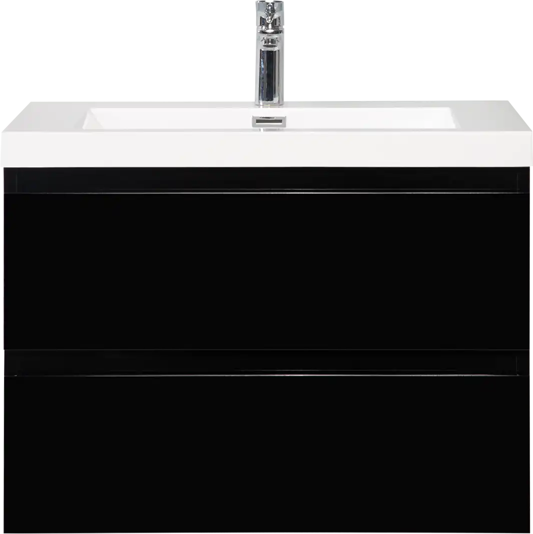 23-42 Inch Glossy Black Bathroom Floating Vanity with Resin Sink and 2 Soft-Close Drawers