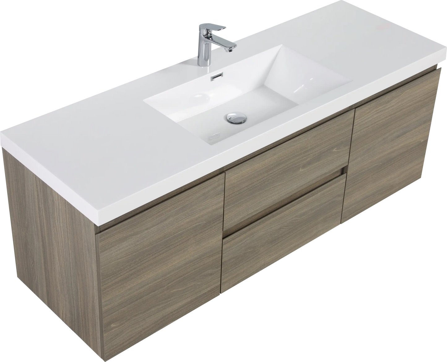 Modern Floating Bathroom Vanity with Resin Top Basin & Soft Close Drawers - Wall-Mounted Storage Cabinet color: Ash Grey