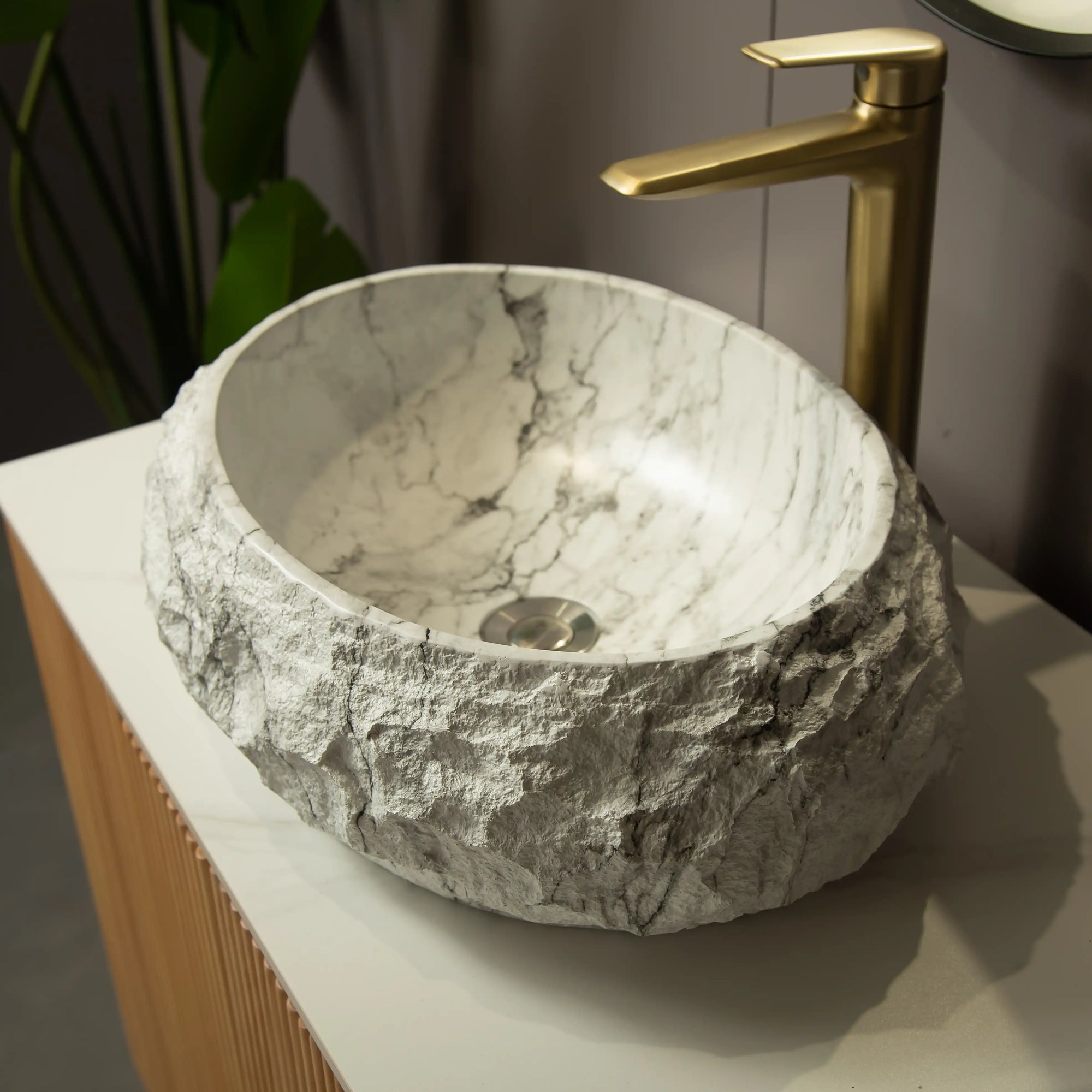 Astra Series 18&quot; Oval Sculpted Resin Stone Vessel Basin - Marble White