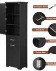 freestanding tall bathroom storage cabinet with two drawers color:black