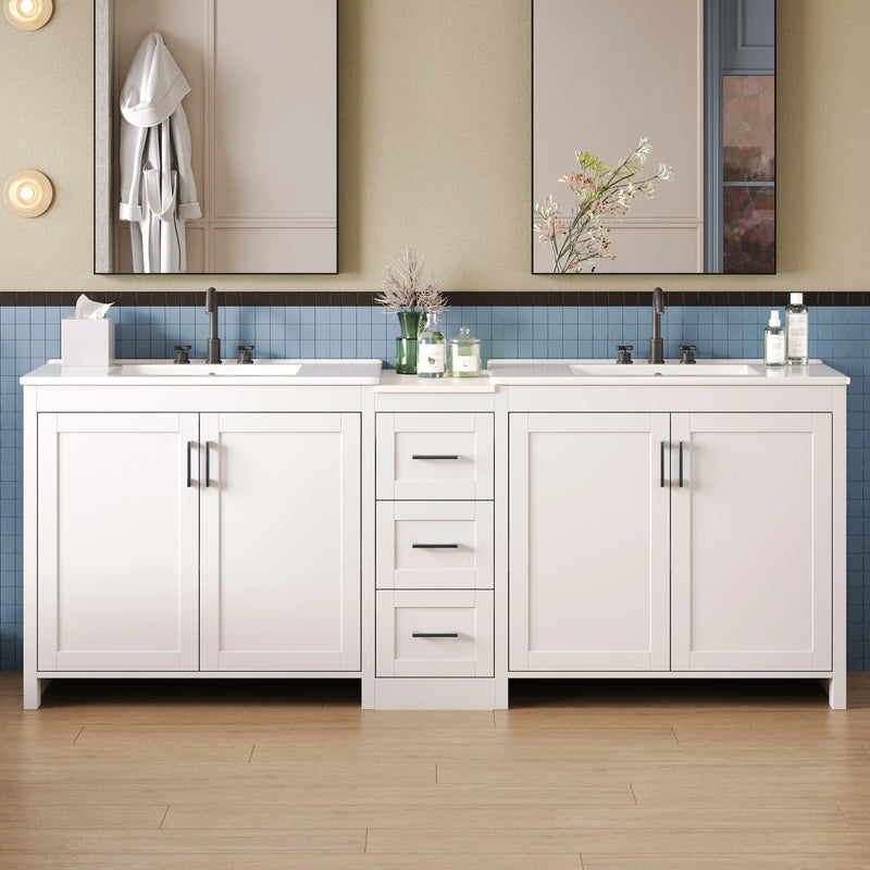 Elysian 84" Freestanding Bathroom Vanity with Double Sinks – White